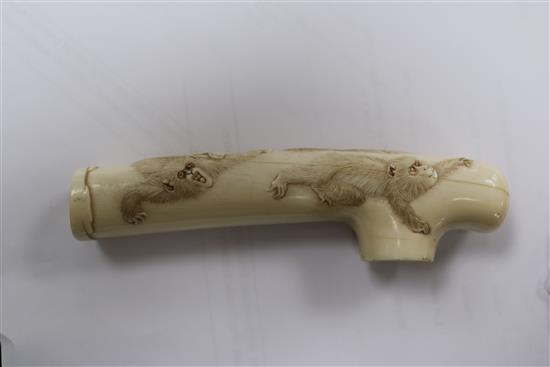 A Japanese ivory cane handle